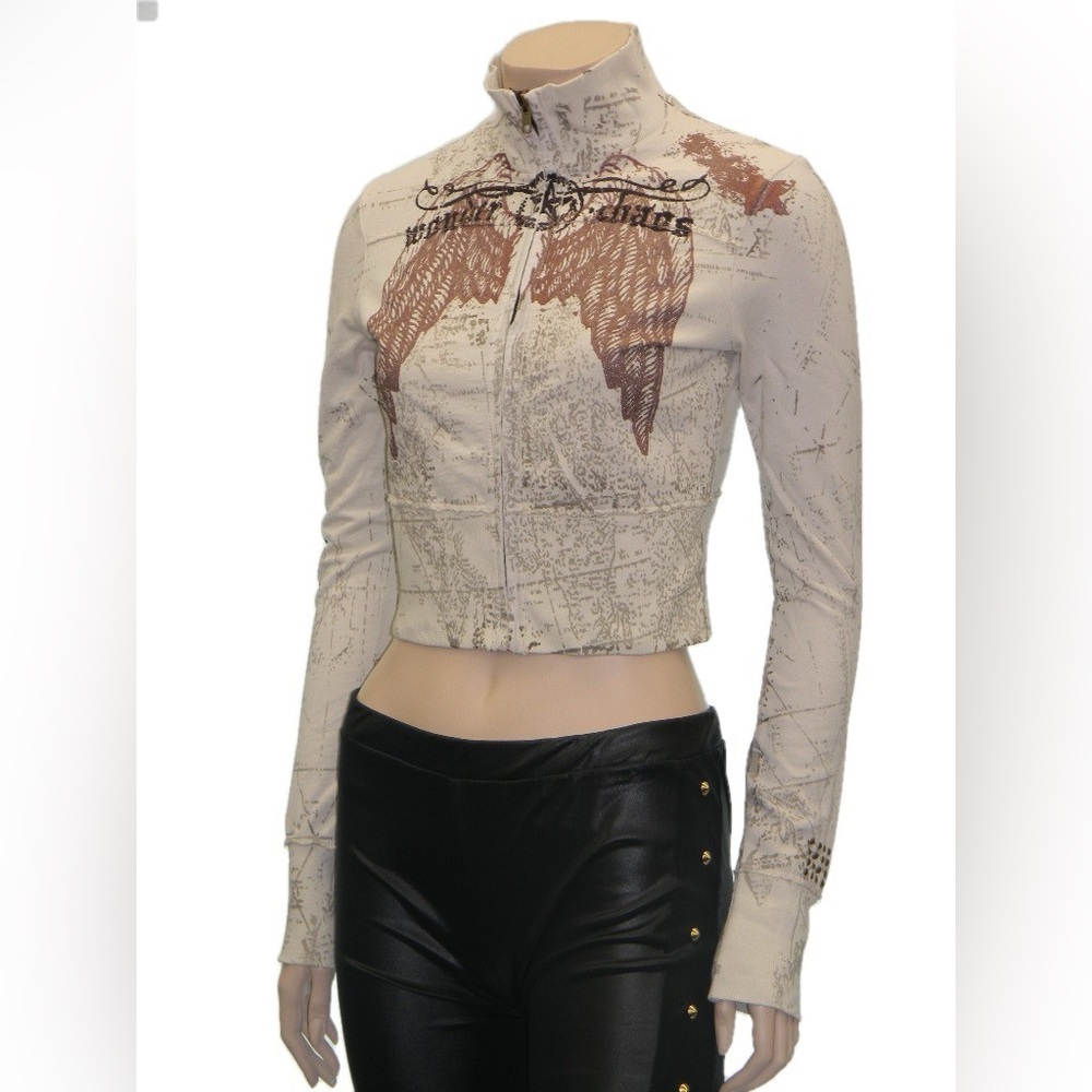 Libertarians zip up crop top Women's Beige Studded Jacket